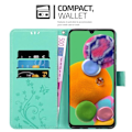 Miniatyrbild 3 av 4: Coque - CADORABO - Samsung Galaxy A90 5G - Blommig Turkos - Simil läder - Ställfunktion Turkos