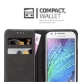 Miniatyrbild 3 av 4: Cadorabo Samsung Galaxy J1 2015 Fodral (5) ROSA SVART konstläder (LÄDER/MOKA) Magnetfodral som stöder kortplats för stativ