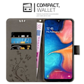 Miniatyrbild 2 av 4: Fodral till Samsung Galaxy A20e - CADORABO - Blomdesign - Imiterat läder - Stativfunktion - 3 kortplatser Grå