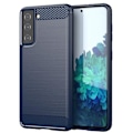 Miniatyrbild 1 av 4: Etui för Samsung Galaxy S21 PLUS - CADORABO - BORSTAD BLÅ - Silikon TPU - Lätt skydd - Kolfiberdesign BORSTAD BLÅ