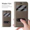 Miniatyrbild 2 av 4: Cadorabo Fodral för Samsung Galaxy J1 2016 i STONE BROWN – Skyddsfodral med horisontellt stativ och två fönster – View Case