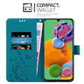 Miniatyrbild 3 av 4: Coque - CADORABO - Samsung Galaxy A90 5G - Similicuir - Blommig - Ställfunktion BLOMMA BLÅ