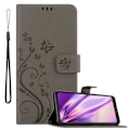 Miniatyrbild 1 av 4: Etui för Huawei Y6 PRO 2019 - CADORABO - Grå Blomma - Syntetläder - Ställfunktion - Kortfack BLOMMIG GRÅ