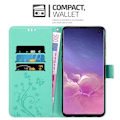 Miniatyrbild 2 av 4: Fodral till Samsung Galaxy S10 - CADORABO - Blommönster - Imiterat läder - Stativfunktion - 3 kortplatser Grön