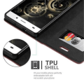 Miniatyrbild 3 av 4: Huawei P8 LITE Fodral i APPLE RÖD från Cadorabo (INVISIBLE MAGNETIC CLOSURE Design) Helt skyddsfodral med Flip Flip