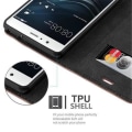 Miniatyrbild 3 av 4: Huawei P9 LITE Fodral i MEDIUM BRUN från Cadorabo (INVISIBLE MAGNETIC CLOSURE Design) Helt skyddsfodral med Flip Flip