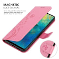 Miniatyrbild 4 av 4: Fodral till Huawei MATE 20 - CADORABO - Blommönster - Imiterat läder - Stativfunktion - 3 kortplatser Rosa