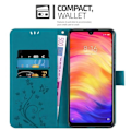 Miniatyrbild 2 av 4: Fodral - CADORABO - Xiaomi Redmi Note 7 - Läderimitation - Blommönster - Magnetisk stängning Blå