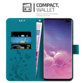 Miniatyrbild 2 av 4: Skydd till Samsung Galaxy S10 PLUS - Cadorabo - Blommig - Syntetläder - Halvstyv - Blå Blå