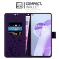 Miniatyrbild 3 av 4: Coque för OnePlus 9RT 5G - CADORABO - Blommig Hylsa - Syntetiskt läder - Ståndfunktion - Heltäckande skydd Mörklila blommig
