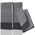 Miniatyrbild 1 av 4: Cadorabo Fodral för Samsung Galaxy J1 2016 (6) GRÅ SVART TYG-IMATISK LÄDER Magnetisk Fodral Skydd Stöder Stand Card Slot