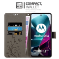 Miniatyrbild 3 av 4: Coque för Motorola MOTO G200 5G - CADORABO - Grå Blomma - Syntetläder - Plånbok - Skydd Ställning Blommig grå