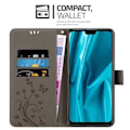 Miniatyrbild 3 av 4: Etui för Huawei Y9 2019 - CADORABO - Grå Blommor - Syntetläder - Ställfunktion - Fack för Kort BLOMMIG GRÅ