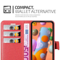 Miniatyrbild 3 av 4: Fodral - CADORABO - Samsung Galaxy A11 - Rött konstläder - Stativfunktion - Kortfack Röd