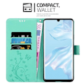 Miniatyrbild 2 av 4: Fodral till Huawei P30 PRO - CADORABO - Blommönster - Imiterat läder - Stativfunktion - 3 kortplatser Grön