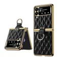 [RM] For Samsung Galaxy Z Flip4 Diamond Lattice Simple Leather Ring Phone Case