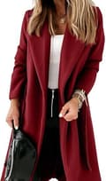 [RM] Women's Lapel Collar Open Front Belted Long Jacket Red red XXL