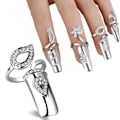 Miniatyrbild 3 av 5: 1 Set/ 4 st Strass Fingernagelring Fingerspets Justerbar Öppning Nagelkonst Berlocker Tillbehör För Kvinnor Flickor, Silver