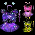 Miniatyrbild 1 av 5: Påsk LED barnkläder rekvisita flickkjol ängel glödande vingar fjäril kjol ljus set pink-4pcs