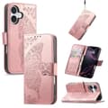 iPhone 17 Fodral Läderfodral med Präglad Fjärilsblomma Roséguld
