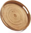 [RM]25*25*4cm Rattan Serving Tray with Handles Round Woven Decorative Tray for Coffee Table Ottoman