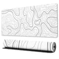 Large gaming mouse pad with stitched edges and non-slip back, 80 x 30 cm, topographical map print, white