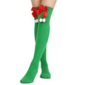 Striped/Solid Long Tights Christmas Red Pompom Bow Long Socks Thigh High Socks Over-the-Knee Socks Christmas db Green