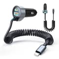 [RM]Car Charger USB C Fast Charging for iPhone 16 with 1.5M 65W USB C Coiled Cable Car Phone Adapter PD&QC3.0 USB Charger 12V USB Socket