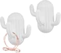 [RM]For 2024 Set of 2 Cute Self-Adhesive Cactus-Shaped Hooks - Decorative Wall Hooks, Self-Adhesive Hair Tie Hooks, White, Fun and Functional