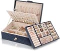 Jewelry Box Storage for Necklaces Earrings Bracelets Rings Large PU Leather with 3-Layer Stackable Jewelry Box Stand Blue Blue