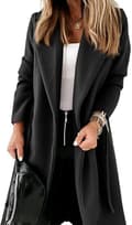 [RM] Women's Coat with Lapel Collar, Open Front, Belt, and Long Jacket Black black L