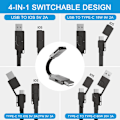 Miniatyrbild 5 av 7: Bärbar 60W Multi-Laddningskabel, 4-i-1 USB Multi-Laddningskabel för Snabbladdning, USB A/C till USB C/IP-kontakt