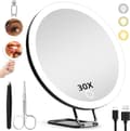 [RM]30x Magnifying Mirror with Extra Large Rechargeable, Dimmable Makeup Mirror with 360° Table Stand
