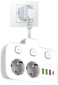 Miniatyrbild 1 av 5: Grenuttag, USB-grenuttag, grenuttag med 3 strömbrytare, vit, 20*8*5cm, plastmaterial