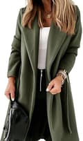 [RM] Women's Lapel Collar Open Front Belted Long Jacket Green green M