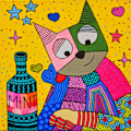 Miniatyrbillede 1 af 2: Kat og flaske med mynte MultiColor 70x100 cm