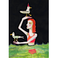 Miniatyrbild 2 av 2: Swimming Lady With Birds MultiColor 21x30 cm