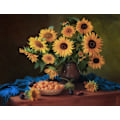 Miniatyrbillede 1 af 2: Stilleben med solsikker og blommer MultiColor 70x100 cm