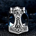 Miniatyrbillede 2 af 3: Ring - Nordisk mytologi - Thors hammer åben - Rustfrit stål #7