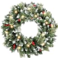 Kunstig julekrans 50 cm med lys - Røde bær Hvide blade Style 3 - With light