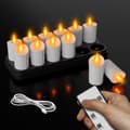 12-pack flameless LED tealights with charging base, remote control and timer, rechargeable lights for home, party and Christmas Black&White Remote