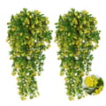 2-pack konstgjorda gula hängväxter, höstblommor och eukalyptusbladverk, UV-beständiga Yellow