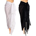 Miniatyrbillede 5 af 5: Kvindestrands Batik Lang Sarong Badetøj Cover Up Wrap Pareo Med Kvast Sort 1stk
