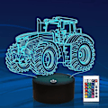Miniatyrbild 1 av 5: Wekity Lastbil 3D Illusion Nattlampa, Traktor 16 Färgväxlande Dimbar Hologram Belysning, Smart Timer Leksak USB Laddning Bord Skrivbord Sovrum Dekoration