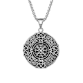 Pikkukuva 1 / 2: Viikinkikompassi-kaulakoru Sterling-hopeaa, hapettu, kelttiläinen solmu, runot, Vegvisir-riipus, pohjoismainen amuletti, pakanallinen koru, lahja miehille ja naisille