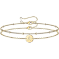 Miniatyrbilde 1 av 5: Gull Initial Armbånd F03or Kvinner Jenter, Sjarmerende 14k Gull F03ylt Lagdelt Perlet Brev Initial Armbånd Personlig 26 Alfabet Skive Monogram Charm