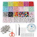 Miniatyrbilde 1 av 5: Ponyperler til smykkeproduksjon, armbåndssett med perler, akrylperler med bokstaver, fargerike elastiske armbåndstråder