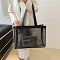 Miniatyrbillede 4 af 4: Transparent Strand Nylon Taske Mesh Håndholdt Shopping Taske HVID Hvid