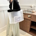 Miniatyrbillede 3 af 4: Transparent Strand Nylon Taske Mesh Håndholdt Shopping Taske HVID Hvid