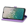 Pikkukuva 3 / 5: Nokia C32 Flip -nahkainen kukkakuvioinen lompakko- ja telinepuhelin kotelo - Vaalean violetti